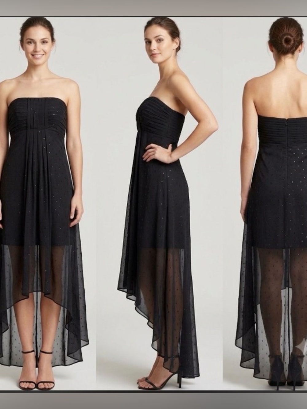 WHBM Sleeveless Strapless Black Gown size 4 High Low Hem